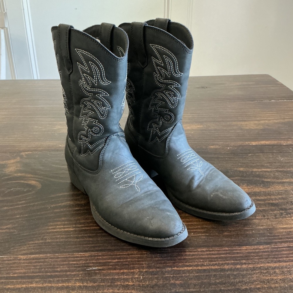 Deer Stags Ranch Kids Black Western Cowboy Boots Size 4‎ Pull On Contrast Stitch